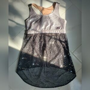 Sparkling Sequin Black Mesh Metallic Silver Halter Top CC Dancewear Cheerleading
